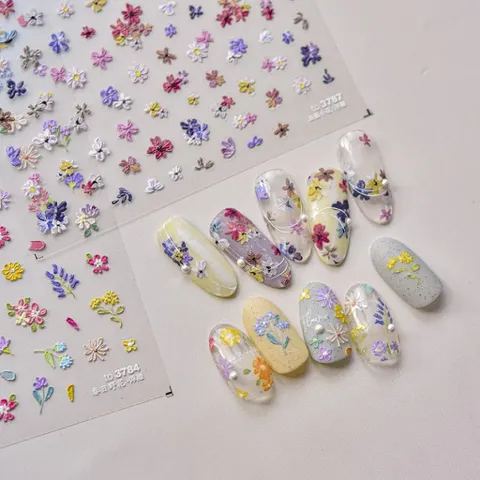 Sticker hình dán hoa nổi 5D nhiều màu hoa nhí nail siêu xinh Hot