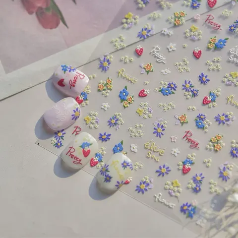 Sticker hình dán hoa nổi 5D nhiều màu hoa nhí nail siêu xinh Hot
