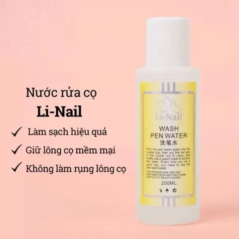 Nước rửa cọ Li Nail CHÍNH HÃNG siêu sạch , giúp làm mềm lông cọ tăng độ bền cho cọ Nail chuyên dụng chai 200ml