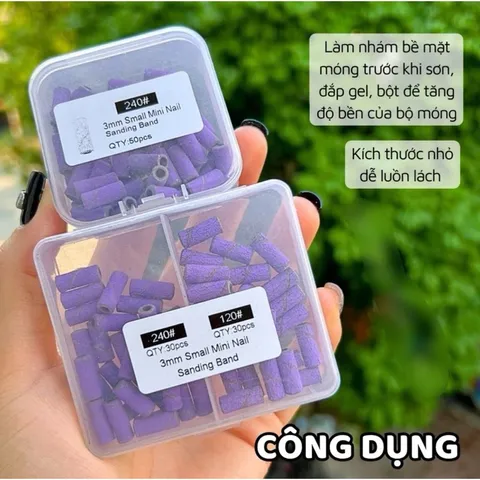 Hộp 60 đầu giấy nhám mịn tím mini mài móng chia 2 ngăn size 120/240 tiện lợi giúp bộ nail siêu bền