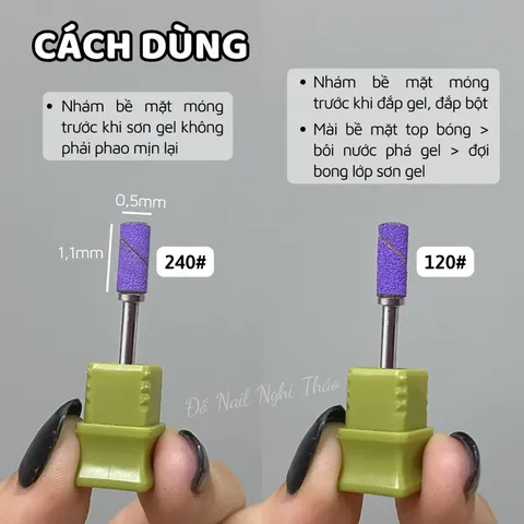 Hộp 60 đầu giấy nhám mịn tím mini mài móng chia 2 ngăn size 120/240 tiện lợi giúp bộ nail siêu bền