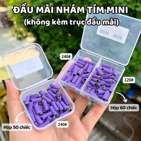 Hộp 60 đầu giấy nhám mịn tím mini mài móng chia 2 ngăn size 120/240 tiện lợi giúp bộ nail siêu bền