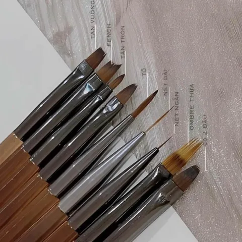 set 9 cọ nâu đủ cây cần thiết làm móng lông xịn chuẩn đẹp từng milimet đang HOT