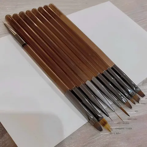 set 9 cọ nâu đủ cây cần thiết làm móng lông xịn chuẩn đẹp từng milimet đang HOT