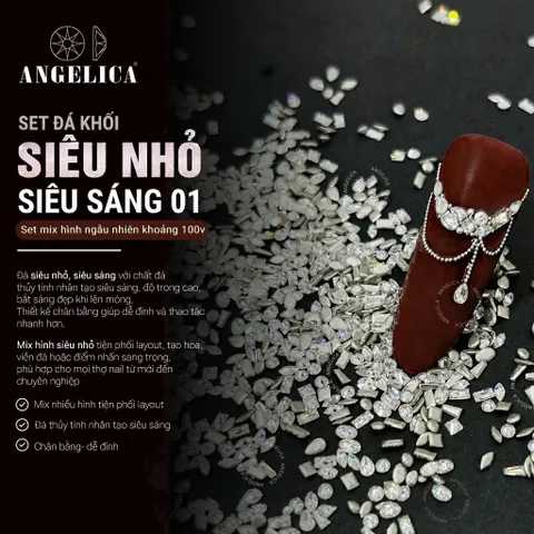 Set 100V Đá Khối Super Mini Chân Bằng Siêu Sáng Bền Đính Trang Trí Móng Tay - Tổng Hợp Các Mẫu Đá Úc Angelica HOT