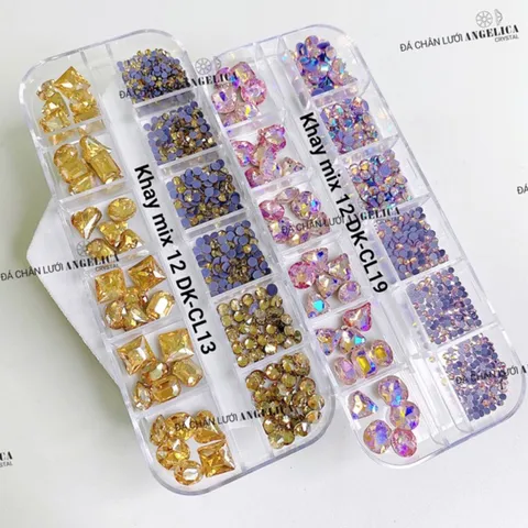 Khay đá khối Angelica chân keo siêu bền mix 2 mẫu siêu sáng đẹp đính móng