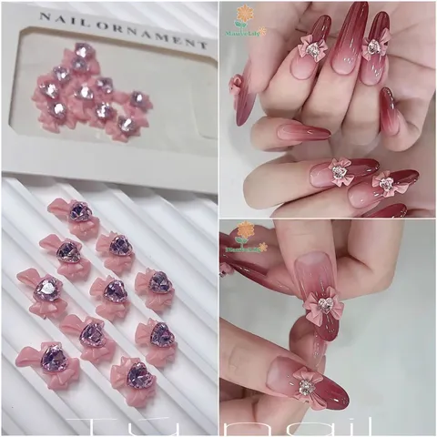 Set cham nơ nhuỵ đá đính trang trí nail siêu xinh Hot