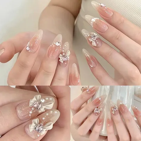 Set cham nơ nhuỵ đá đính trang trí nail siêu xinh Hot