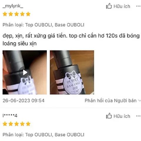 Sơn Base Top Cứng OUBOLI lớp liên kết và bóng gel siêu bền bóng chính hãng chai to 20ml