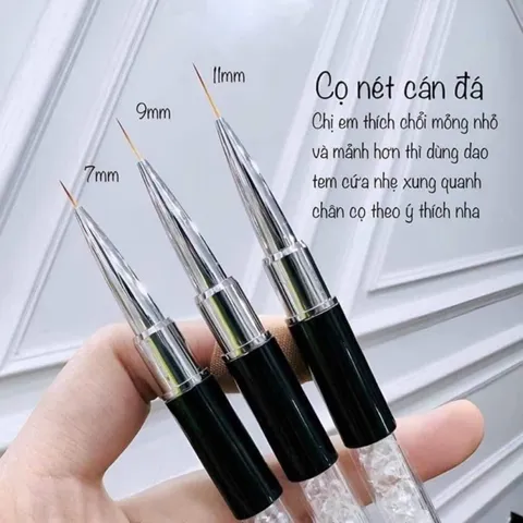 Cọ nét cán đá siêu mảnh đủ size 7-9-11mm vẽ móng chuẩn xịn