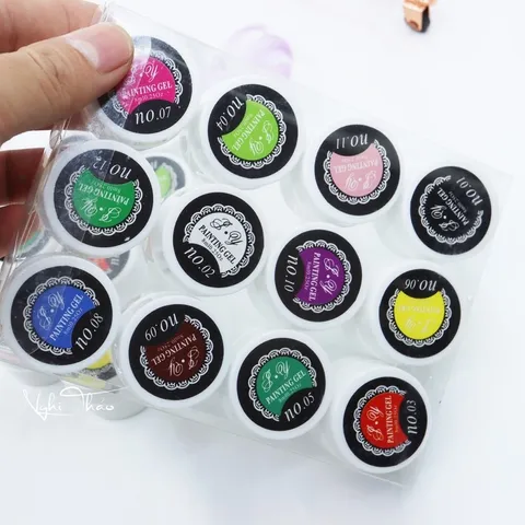 Set 12 hũ gel vẽ siêu đặc đủ màu cơ bản vẽ nail hàng chuẩn