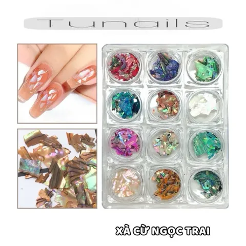 Khay xà cừ siêu mỏng 12 hũ cao cấp đủ màu ẩn gel Design Nail siêu HO.T