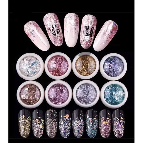 Set 8 hũ nhũ vảy cá nail siêu sáng mix đủ màu design nail siêu sáng đẹp