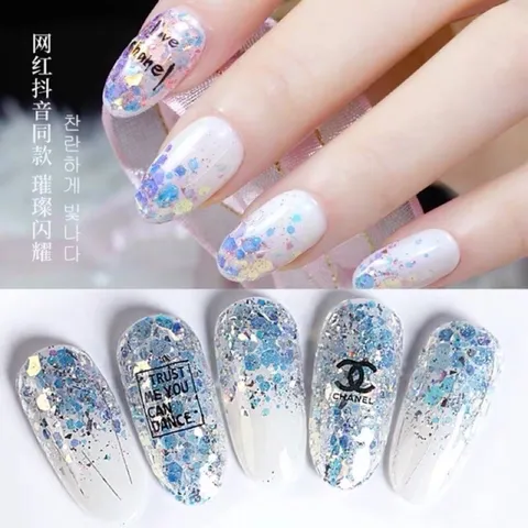 Set 8 hũ nhũ vảy cá nail siêu sáng mix đủ màu design nail siêu sáng đẹp