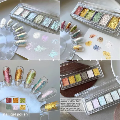 Nhũ khổng tước nén khay 6 màu design Nail siêu đẹp