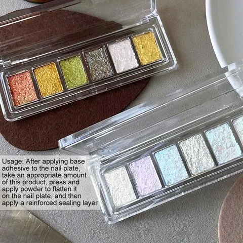 Nhũ khổng tước nén khay 6 màu design Nail siêu đẹp