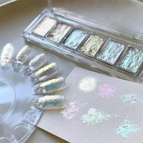 Nhũ khổng tước nén khay 6 màu design Nail siêu đẹp
