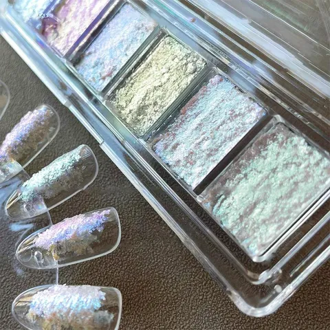Nhũ khổng tước nén khay 6 màu design Nail siêu đẹp