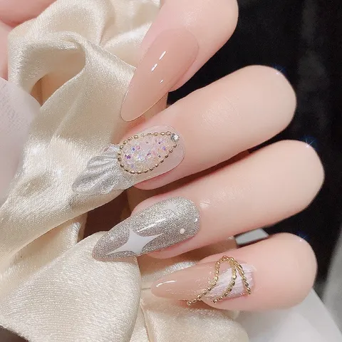 Dây bi trắng vàng đính trang trí nail đa dạng siêu Hot