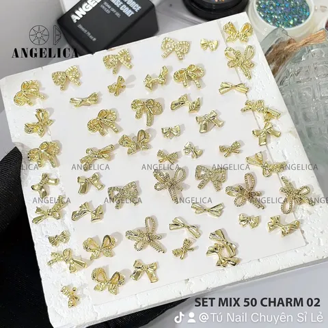 Set 50 cham kim loại Angel cao cấp mix đủ mẫu đính móng siêu đẹp