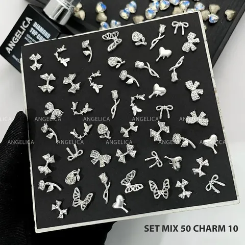 Set 50 cham kim loại Angel cao cấp mix đủ mẫu đính móng siêu đẹp