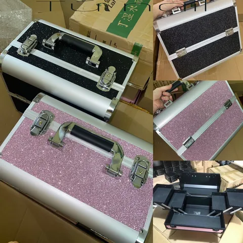 Cốp nhôm 2 tầng màu nhũ flash siêu sáng đẹp đựng đồ nail mi trang điểm siêu sang xịn