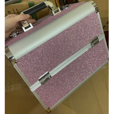 Cốp nhôm 2 tầng màu nhũ flash siêu sáng đẹp đựng đồ nail mi trang điểm siêu sang xịn
