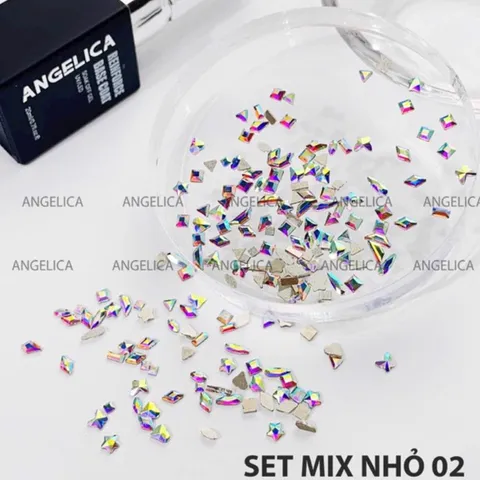 Đá khối chân bằng mini cao cấp Angelica size nhỏ đính móng siêu sáng bền set 100 viên đủ màu HOT