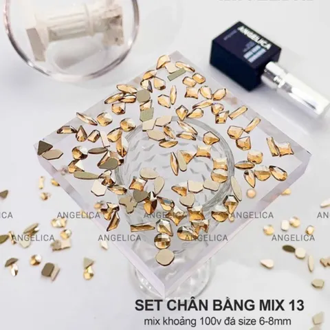 Đá khối chân bằng cao cấp Angel đính móng siêu sáng bền set 100 viên đủ màu HOT