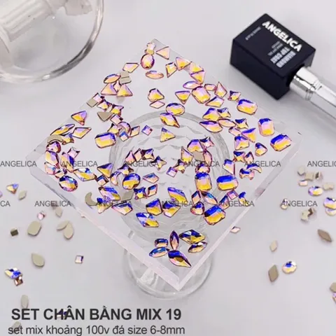 Đá khối chân bằng cao cấp Angel đính móng siêu sáng bền set 100 viên đủ màu HOT