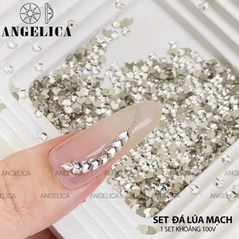 Set 100v đá lúa mạch , đá hạt thóc mini Angelica đính móng siêu sáng đẹp Hot