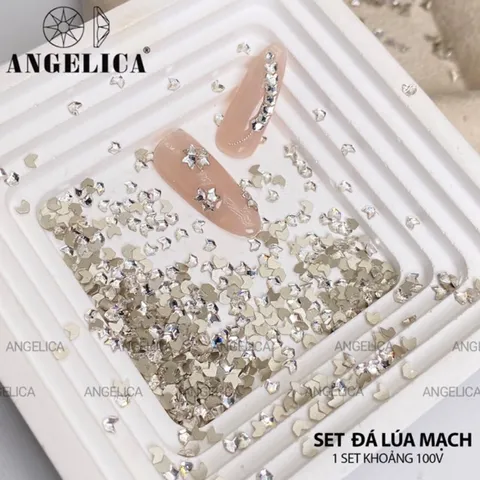 Set 100v đá lúa mạch , đá hạt thóc mini Angelica đính móng siêu sáng đẹp Hot