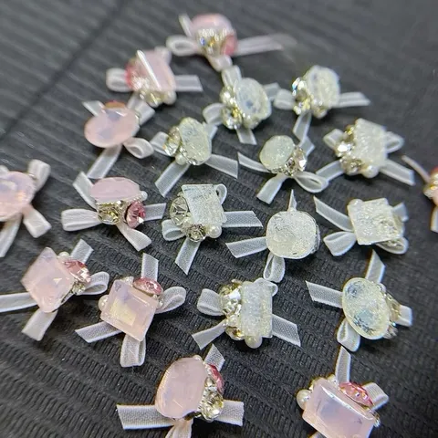 Charm đá khối mix nơ vải cao cấp gắn trang trí móng mẫu mới siêu đẹp HO.T set 9 chiếc