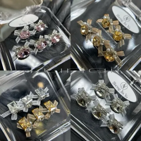 Charm đá khối mix nơ vải cao cấp gắn trang trí móng mẫu mới siêu đẹp HO.T set 9 chiếc