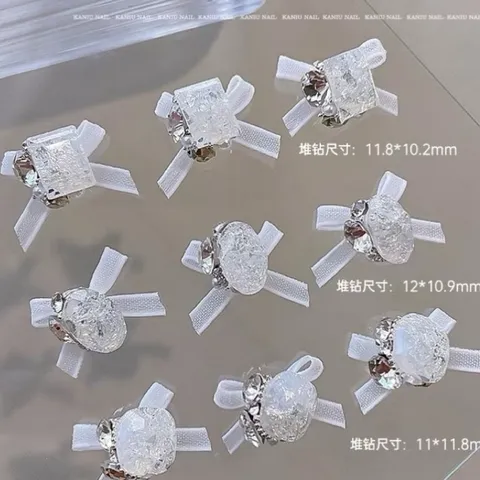 Charm đá khối mix nơ vải cao cấp gắn trang trí móng mẫu mới siêu đẹp HO.T set 9 chiếc