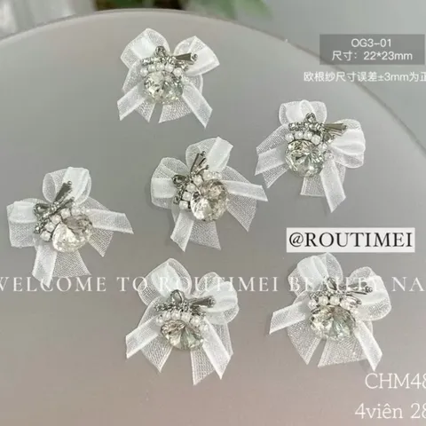 Charm đá khối mix nơ vải cao cấp gắn trang trí móng mẫu mới siêu đẹp HO.T set 9 chiếc