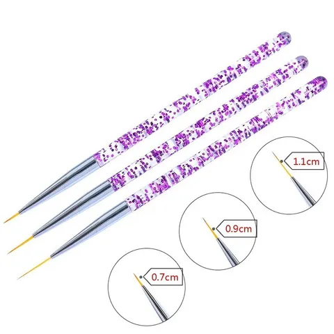 Set 3 cọ nét cán nhũ siêu mảnh vẽ trang trí móng TU NAIL