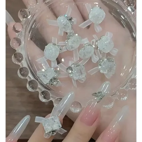 Charm đá khối mix nơ vải cao cấp gắn trang trí móng mẫu mới siêu đẹp HO.T set 9 chiếc