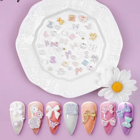 Khay cham nơ mix nhiều mẫu đính móng làm nailbox siêu đẹp