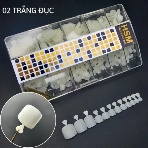Móng úp chân HSM phom ngắn nhám sẵn hàng chuẩn phom mỏng dẻo hộp 500 móng ( CHÍNH HÃNG )