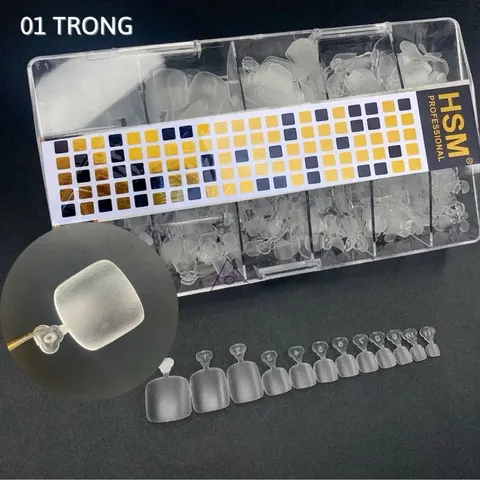 Móng úp chân HSM phom ngắn nhám sẵn hàng chuẩn phom mỏng dẻo hộp 500 móng ( CHÍNH HÃNG )