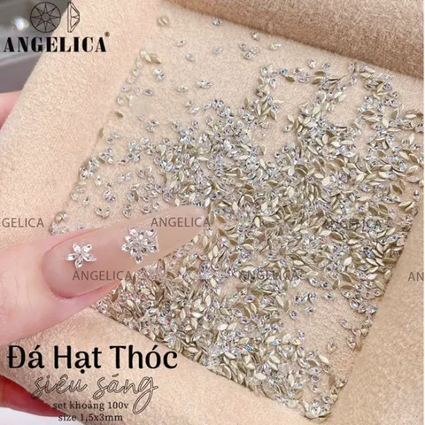 Set 100 viên Đá khối hạt thóc hạt gạo mini cao cấp Angel siêu sáng đẹp đính móng