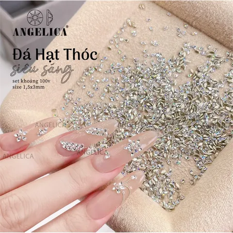 Set 100 viên Đá khối hạt thóc hạt gạo mini cao cấp Angel siêu sáng đẹp đính móng