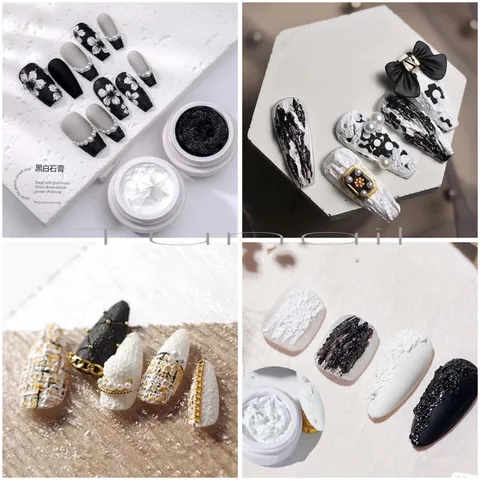 Gel xi măng đen trắng trang trí tạo kiểu nail siêu đẹp