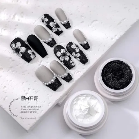 Gel xi măng đen trắng trang trí tạo kiểu nail siêu đẹp