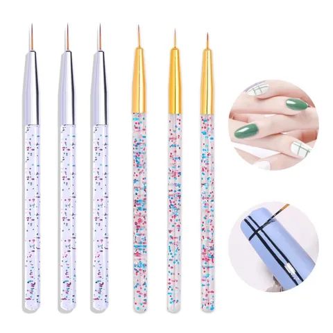 Set 3 cọ nét cán nhũ tím siêu mảnh vẽ móng đủ size 7-9-11mm