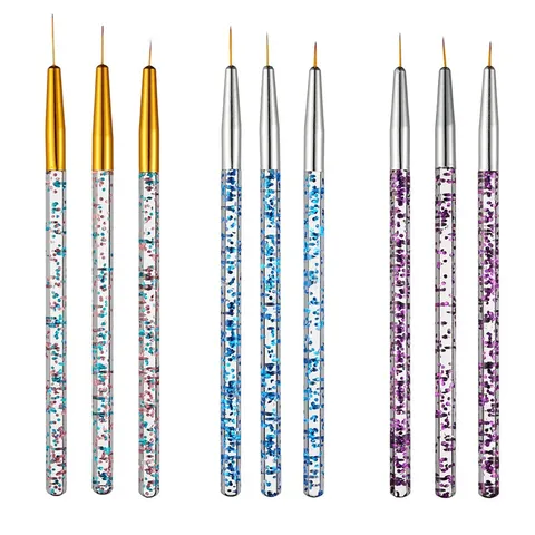 Set 3 cọ nét cán nhũ tím siêu mảnh vẽ móng đủ size 7-9-11mm