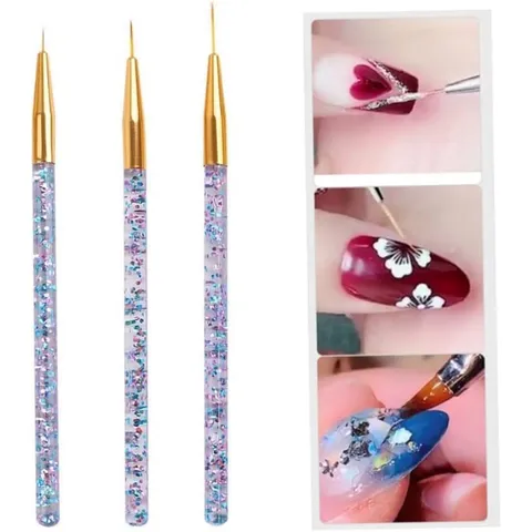 Set 3 cọ nét cán nhũ tím siêu mảnh vẽ móng đủ size 7-9-11mm
