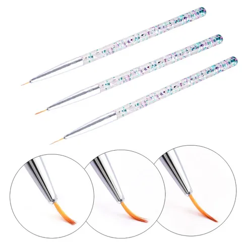 Set 3 cọ nét cán nhũ tím siêu mảnh vẽ móng đủ size 7-9-11mm