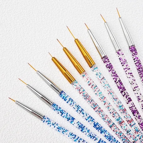Set 3 cọ nét cán nhũ tím siêu mảnh vẽ móng đủ size 7-9-11mm